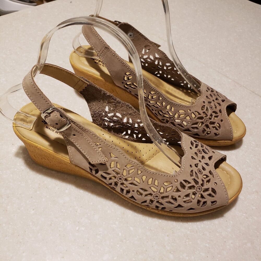 spring step Orella Perforated Sandals Ankle Strap EU 40 US 9.5 Light Brown